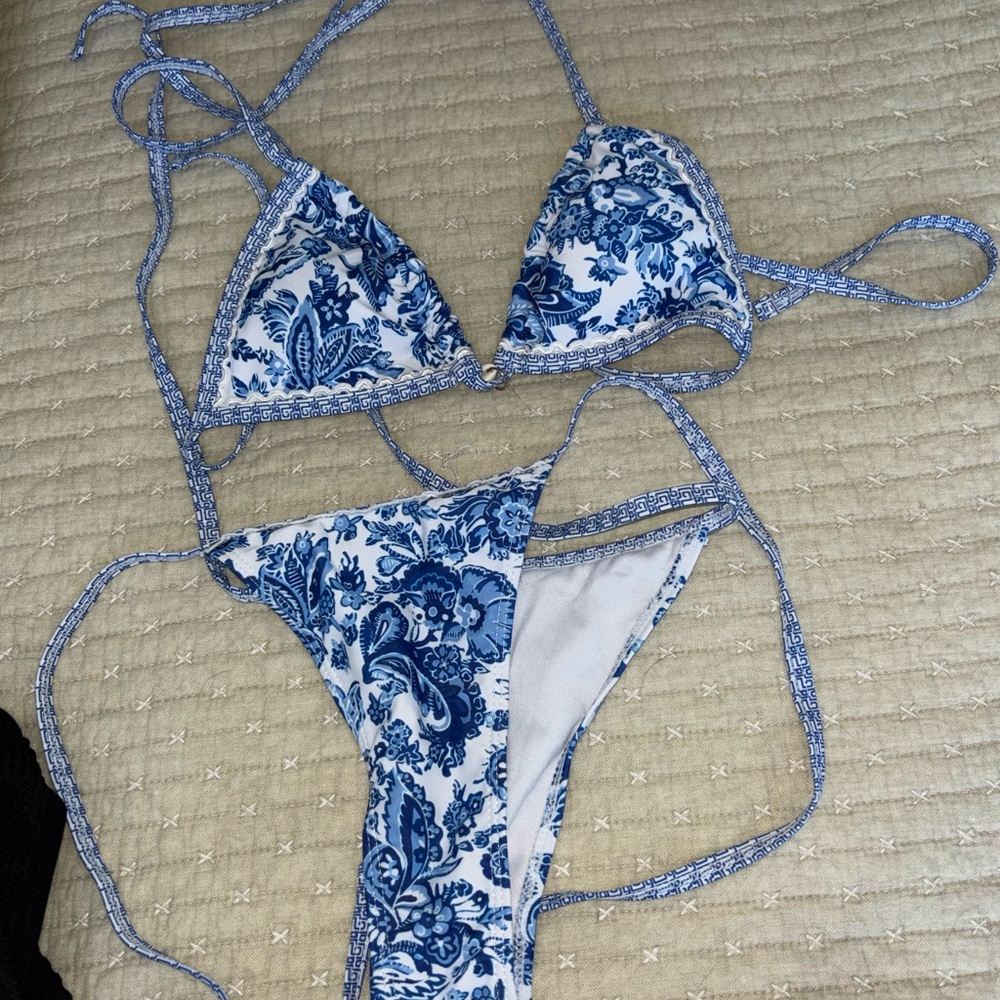Blue and White Floral Bikini Set